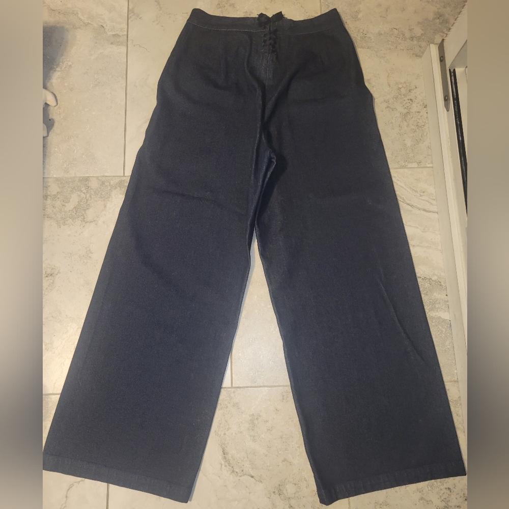 Lauren Ralph Lauren Wide Leg Button Panel High‎ Rise Corset Back Sailor Jeans 14